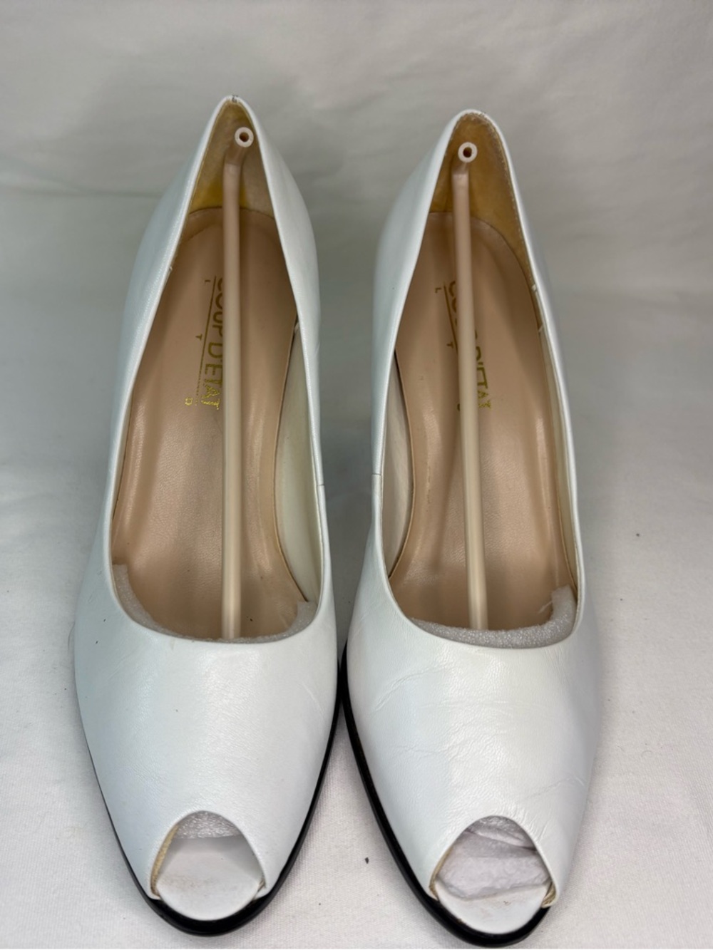 Coup D’Etat Classic White Peep-Toe Pumps for Women